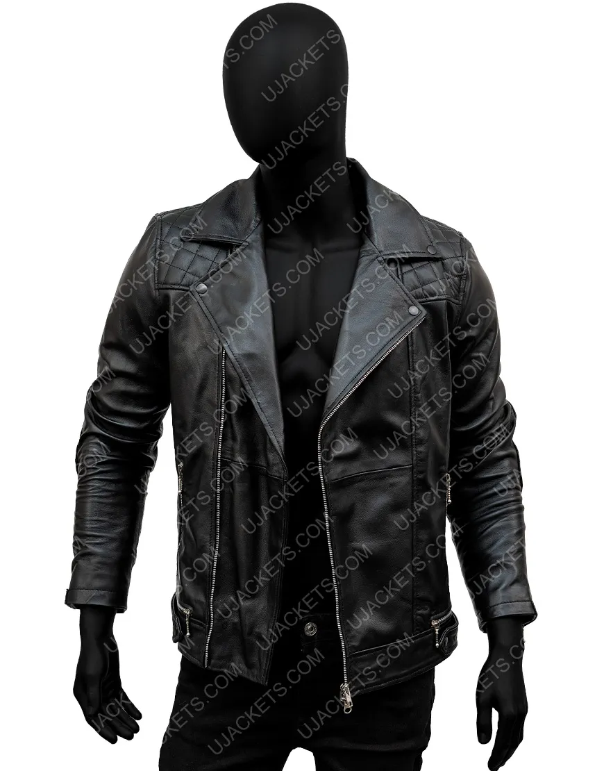 Black Biker Quilted Jacket | Aaron Paul Leather Jacket For Men | ujackets